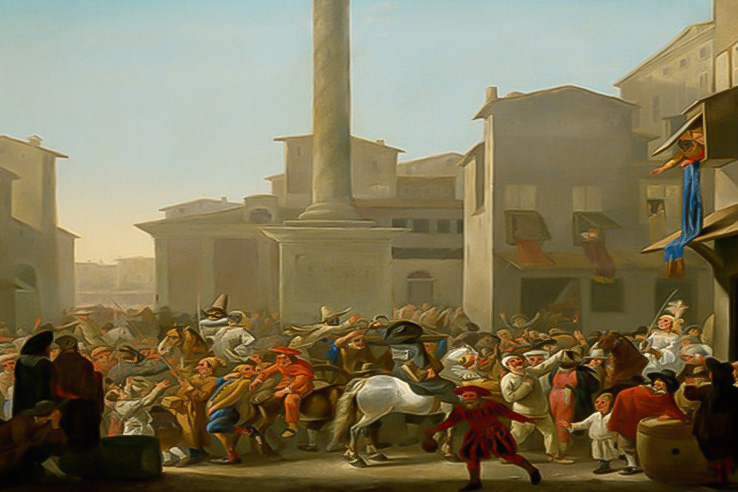 Quadro de Johannes Ligelbach representando um t&iacute;pico carnaval na Roma Antiga. 