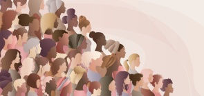 Ilustração com o perfil de uma diversidade de mulheres