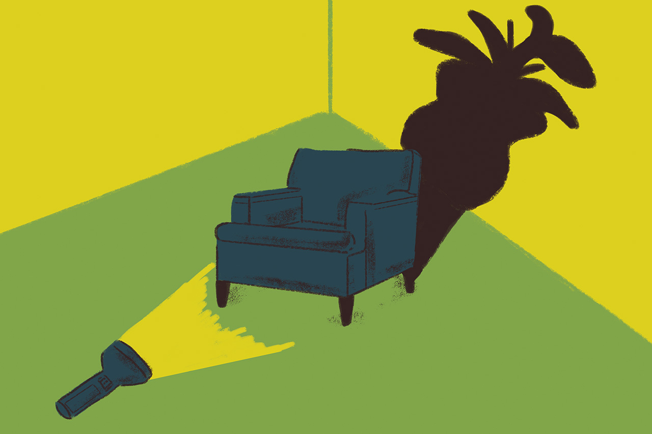 Ilustra&ccedil;&atilde;o de lanterna e sof&aacute; causando uma sombra na parede