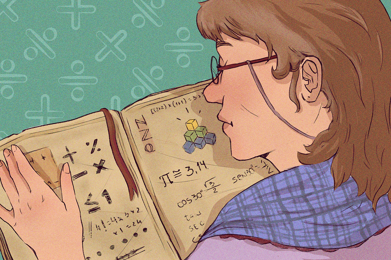 Ilustra&ccedil;&atilde;o de professora com livro em m&atilde;os estudando as possibilidades da matem&aacute;tica a partir da BNCC