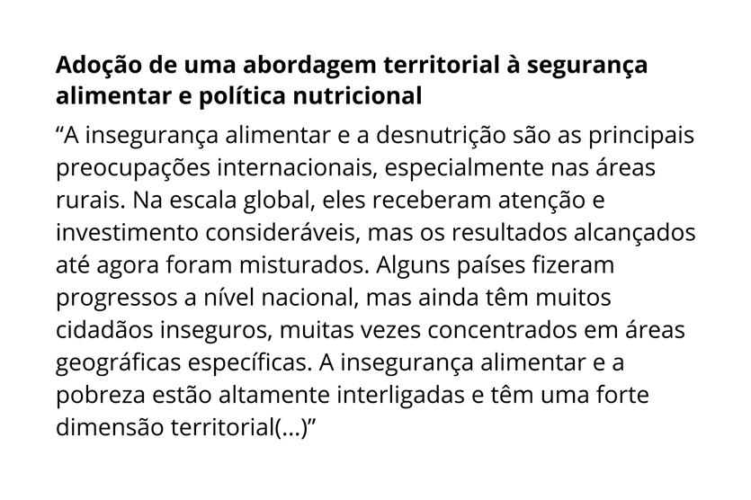 Ado&ccedil;&atilde;o de uma abordagem territorial &agrave; seguran&ccedil;a alimentar e pol&iacute;tica nutricional.