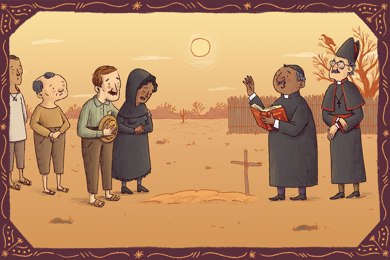 Ilustra&ccedil;&atilde;o em homenagem a cena do enterro da obra O Auto da Compadecida.