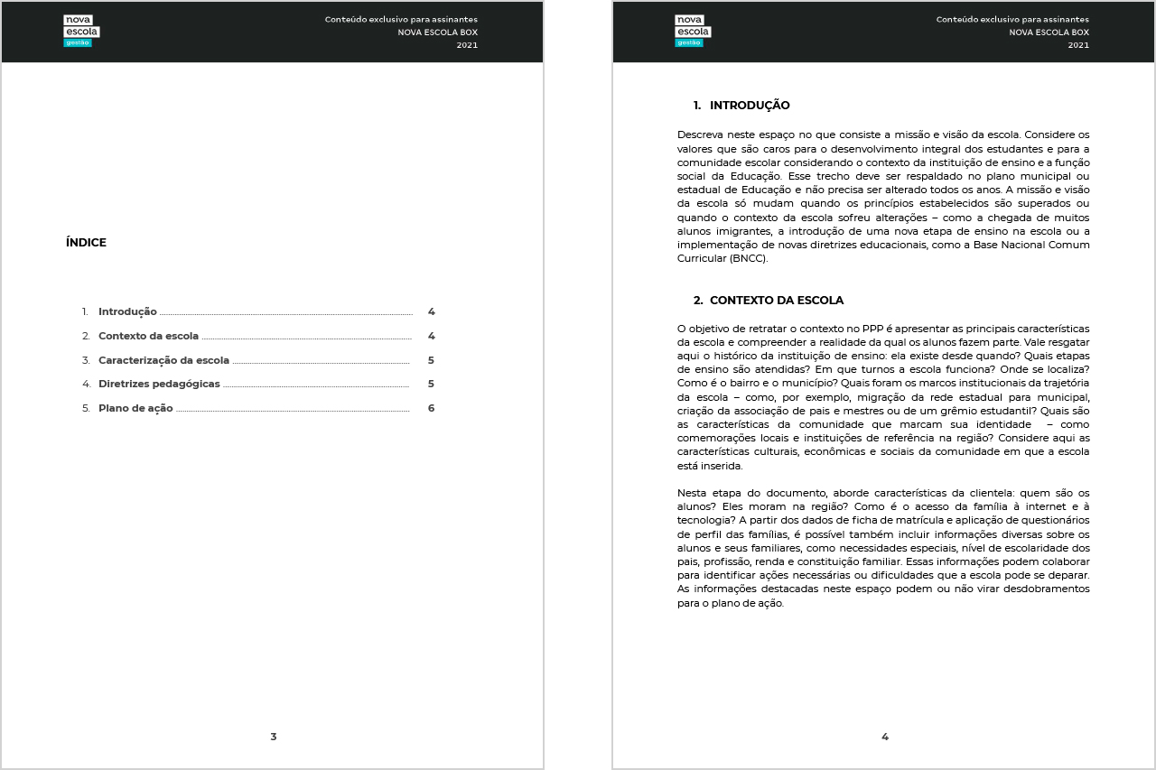 Páginas 3 e 4 do modelo de PPP.