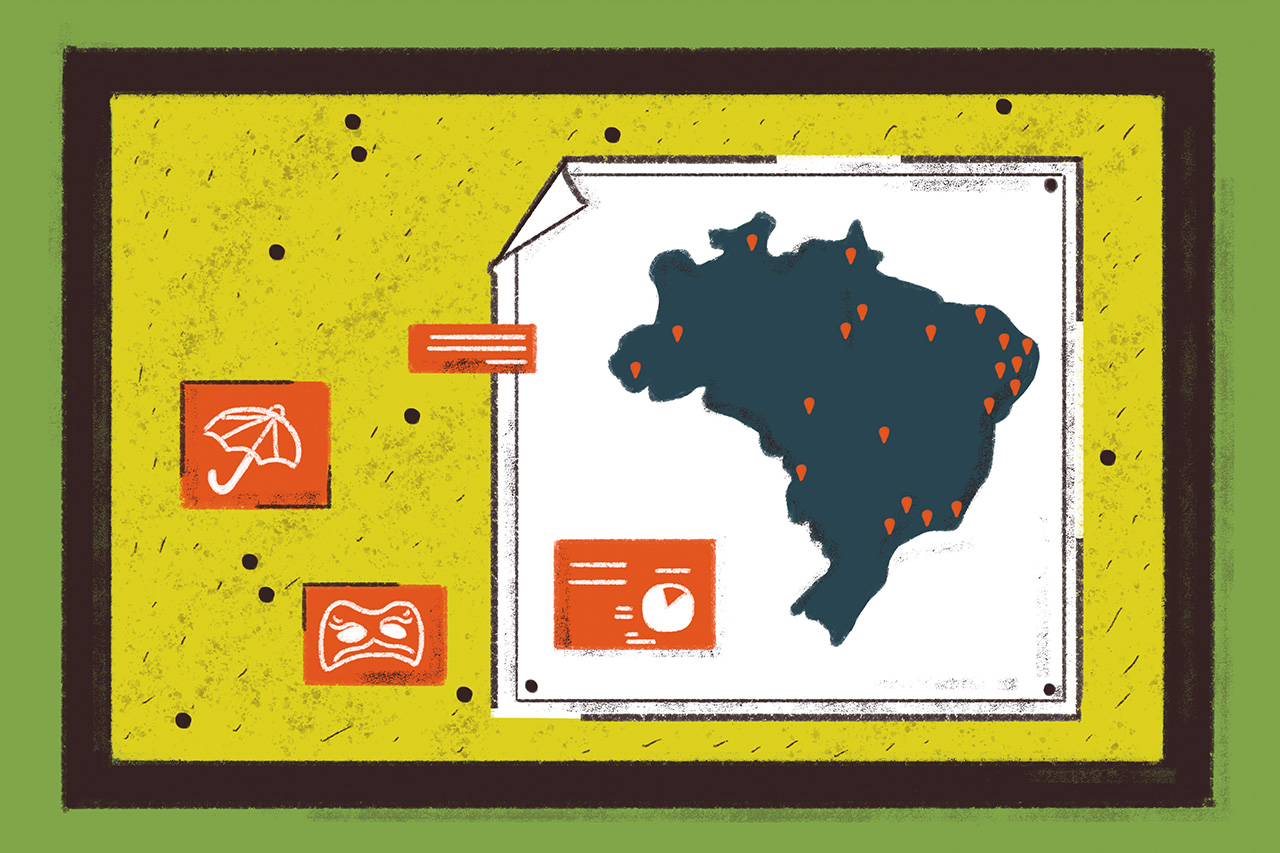 Ilustra&ccedil;&atilde;o de lousa com mapa do Brasil e algumas anota&ccedil;&otilde;es