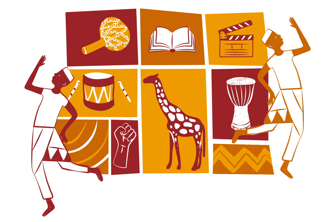 Ilustra&ccedil;&atilde;o de objetos da cultura Africana e Angolana.