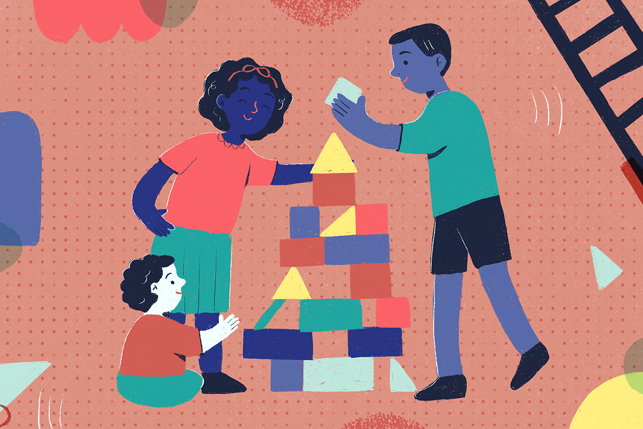 Ilustra&ccedil;&atilde;o de professor e gestor acompanhando o desenvolvimento de um aluno em atividade.