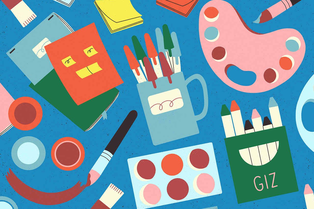 Ilustra&ccedil;&atilde;o de objetos de pintura e desenho.