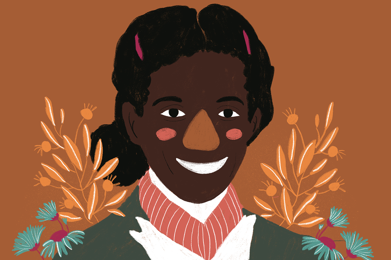 Retrato ilustrado de Enedina Alves Marques, a primeira engenheira negra do Brasil.