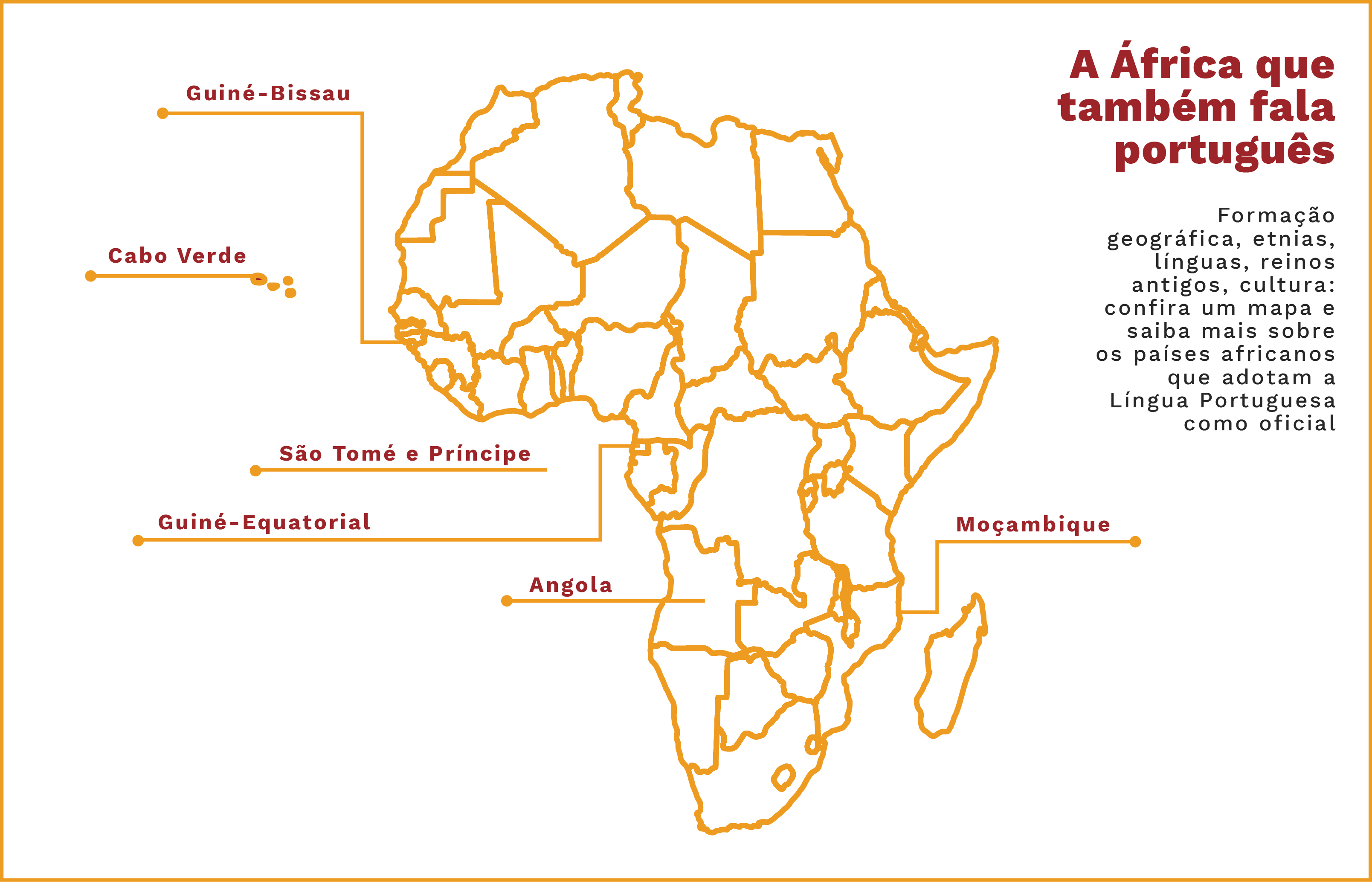 Mapa da &Aacute;frica apresentando os pa&iacute;ses lus&oacute;fonos.