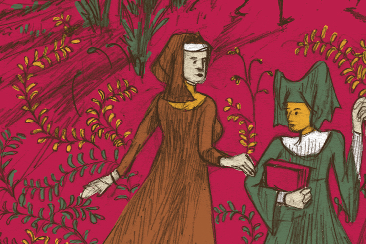 Ilustra&ccedil;&atilde;o de mulheres da idade m&eacute;dia conversando.