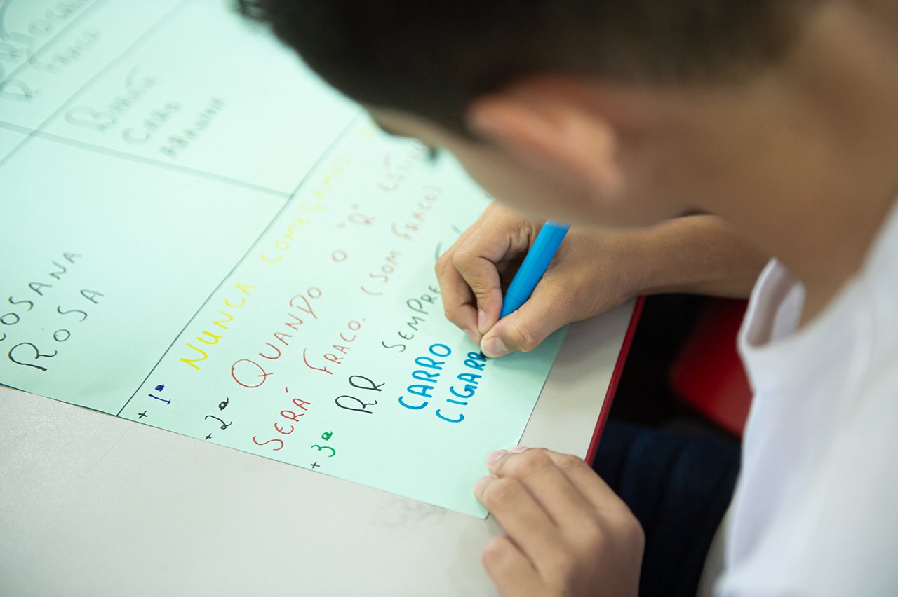 Os alunos de Priscila de Medeiros na aula de ortografia da EM Dona Miloca, em Rancharia (SP)