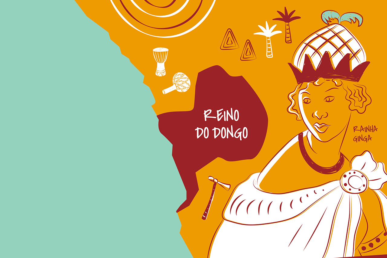 Retrato ilustrado da rainha Ginga.