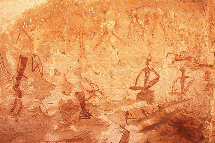 Pintura rupestre no s&iacute;tio arqueol&oacute;gico Twyfelfontein, na Nam&iacute;bia.
