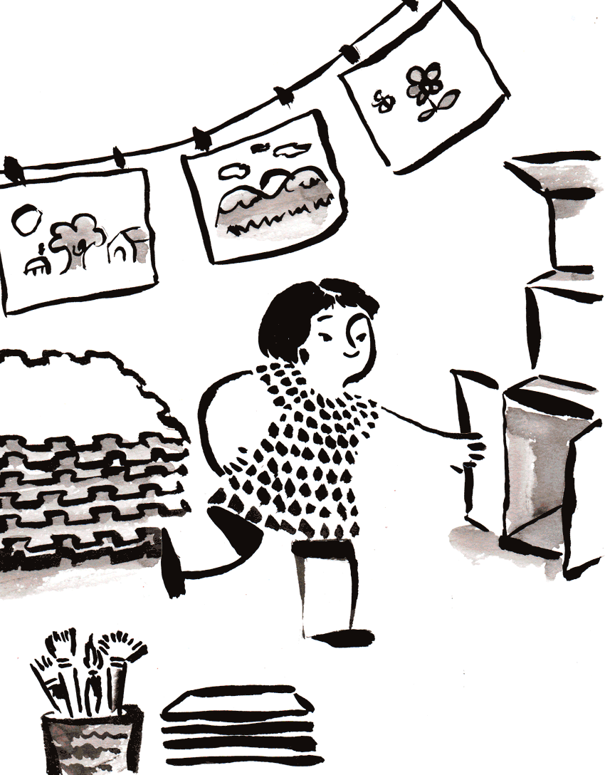 Anima&ccedil;&atilde;o de crian&ccedil;a na sala de aula. A sala se transforma em ambiente imaginativo de selva.