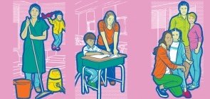 Ilustração de professores em diferentes situações