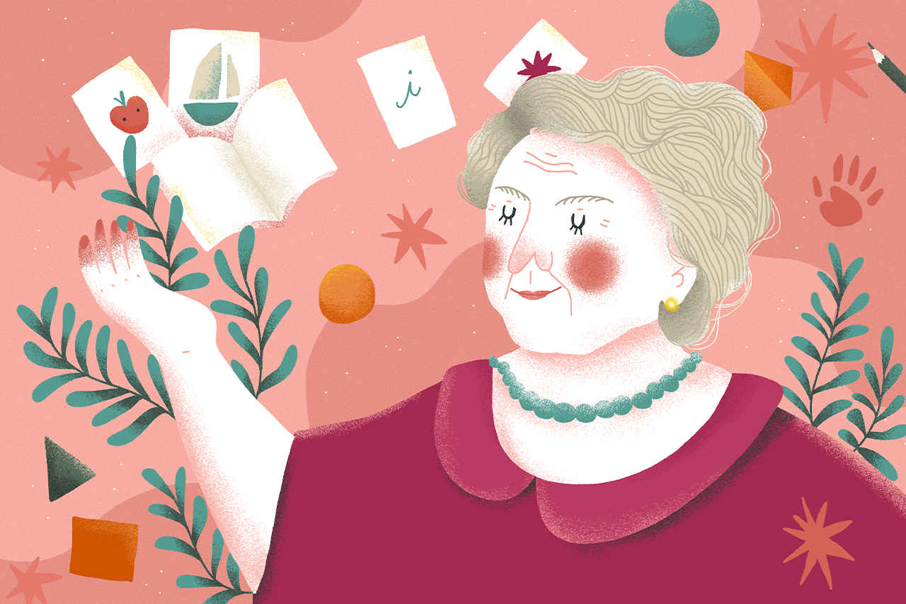 Retrato ilustrado de Maria Montessori.