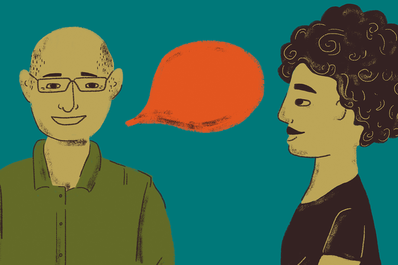 Ilustra&ccedil;&atilde;o de adultos conversando.