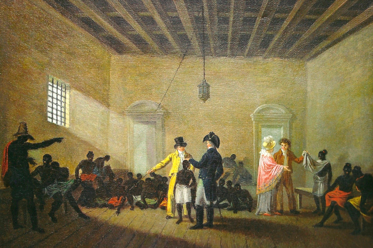 Mercado de negros escravizados da rua do Valongo, no Rio de Janeiro. Obra de Jean Baptiste Debret
