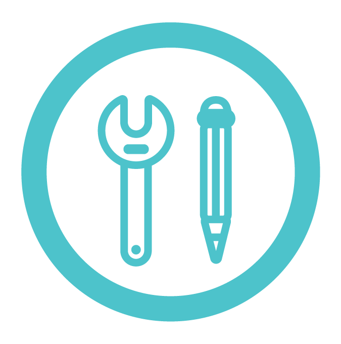 Ilustra&ccedil;&atilde;o mostra uma chave de fenda em azul e um l&aacute;pis, sobre um fundo branco