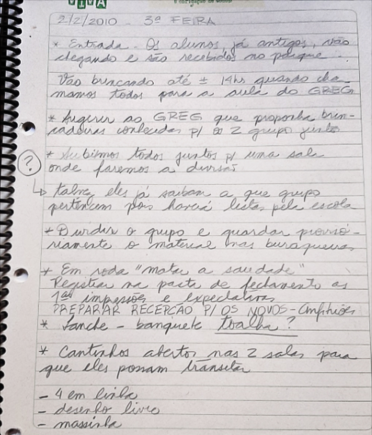 Caderno de registros da professora Marta Lacoma.