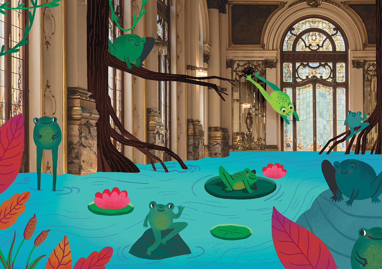 "Os Sapos", de Manuel Bandeira, invadem os pisos superiores do Theatro Municipal.