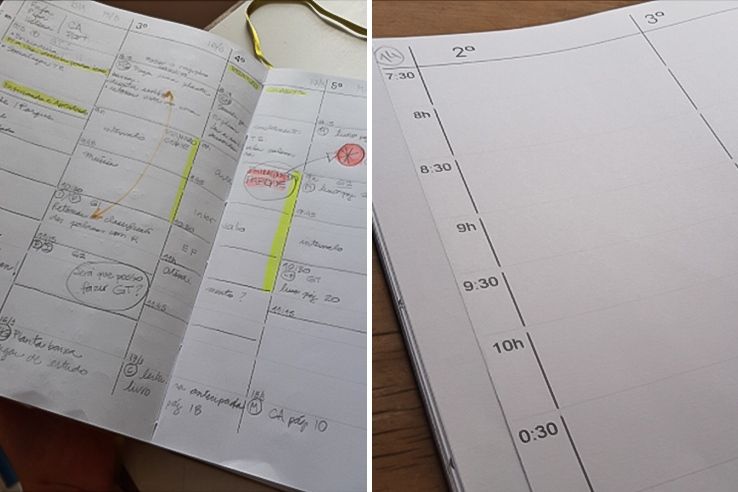 Colagem com fotos do caderno adaptado para as necessidades de organiza&ccedil;&atilde;o da professora Marta Lacoma.