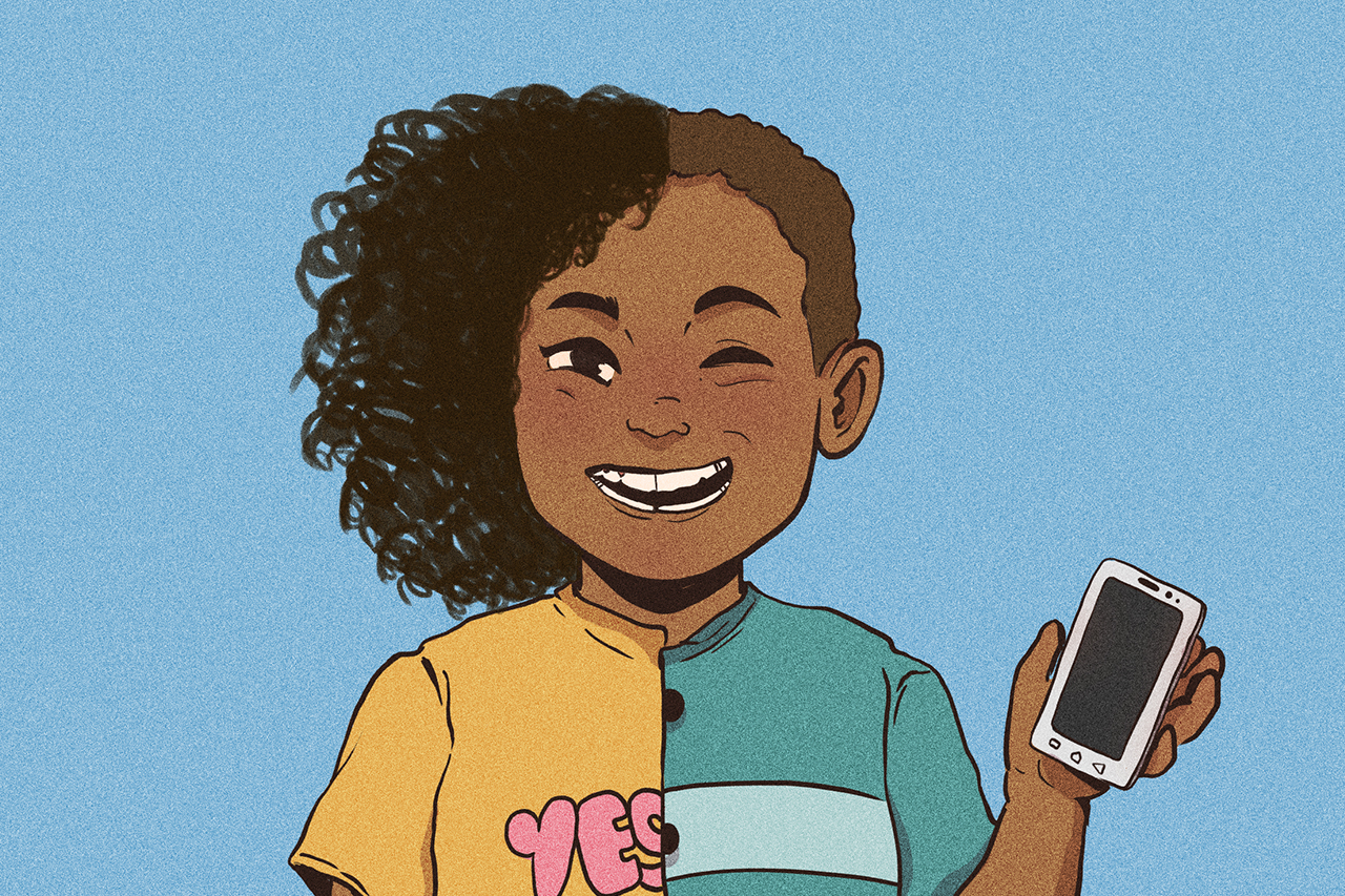 Ilustra&ccedil;&atilde;o dividindo o rosto de uma crian&ccedil;a ao meio. Na primeira metade podemos ver uma menina e na segunda um menino.