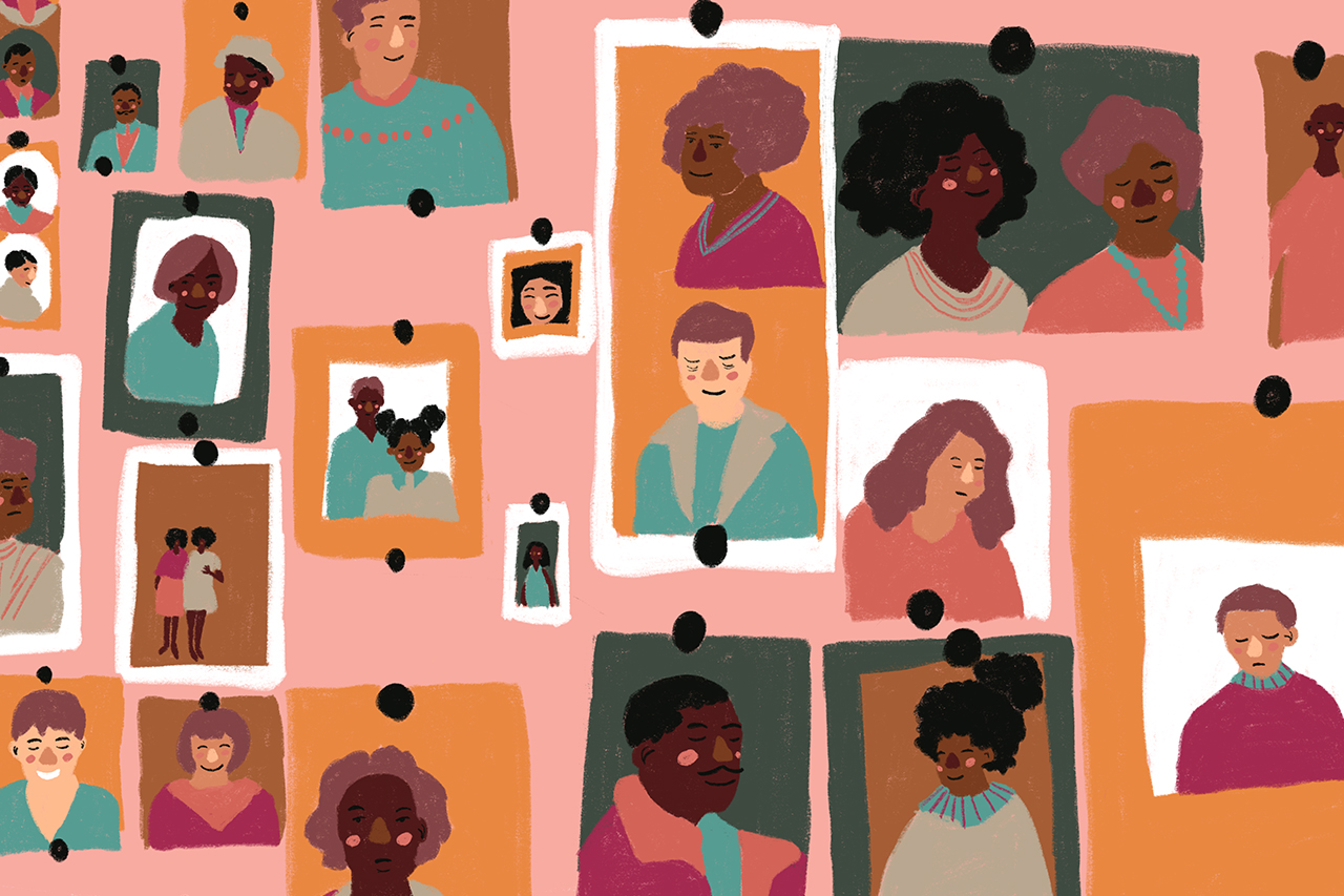 Ilustra&ccedil;&atilde;o de exposi&ccedil;&atilde;o de fotografias relacionadas &agrave;s profiss&otilde;es.