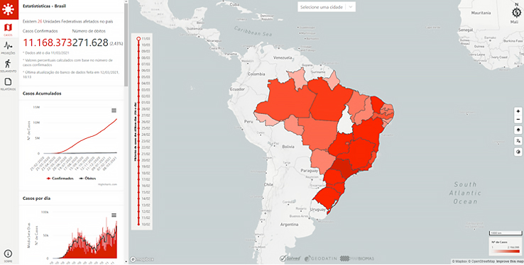 Layout da p&aacute;gina de entrada na Plataforma do GeoCOVID mapbiomas 