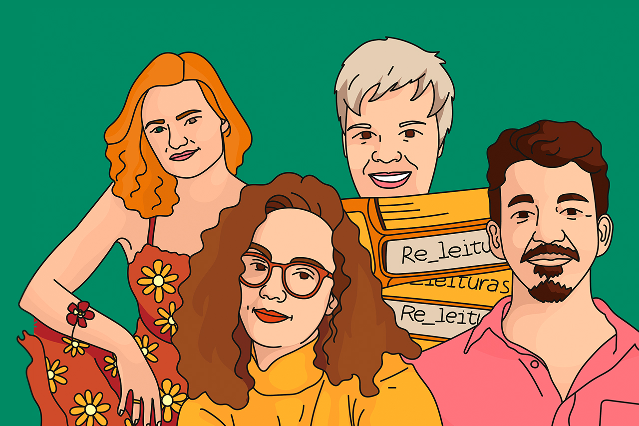Retrato ilustrado de influenciadores digitais na &aacute;rea de literatura.