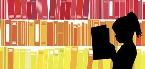 Ilustração traz menina com livro na mão
